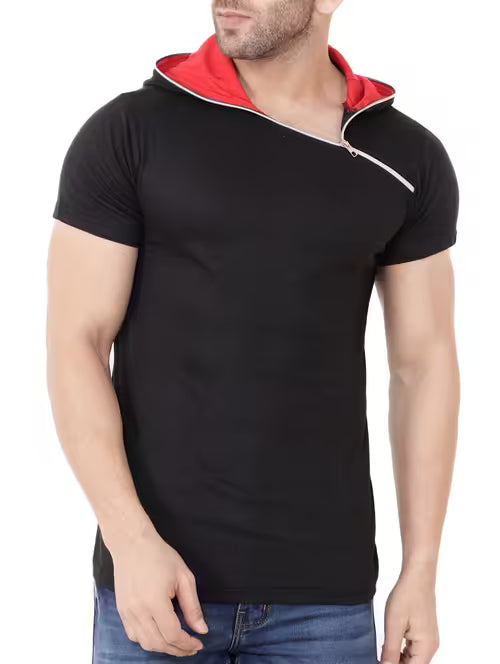 men solids hooded neck t-shirts
