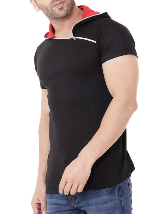 men solids hooded neck t-shirts