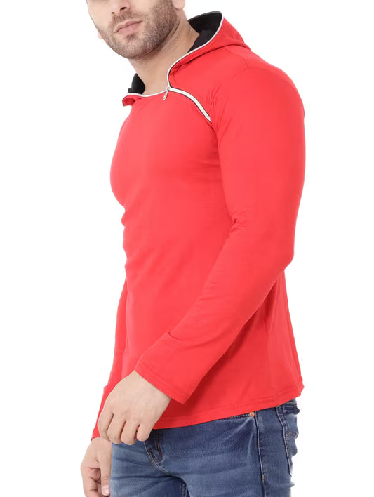 Red Cotton Hooded T-Shirt